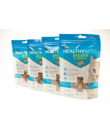VetIQ Healthy Bites Breath & Dental Cat Treats 4x 65g Cat Dental Care Helps Prevent Plaque & Tartar Build Up Cat Supplement with Vitamins & Minerals Bad Breath Remedy For Cat & Kitten Health Duck 65 g (Pack of 4)