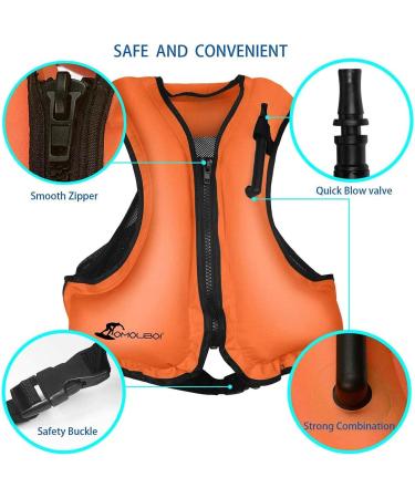 OMOUBOI Inflatable Snorkel Vest for Adults | Lightweight Buoyancy Aid for Swimming, Snorkeling, and Diving | Adjustable Leg Straps | Orange | 90-220 lbs - Buy Online on SooperMarket.com