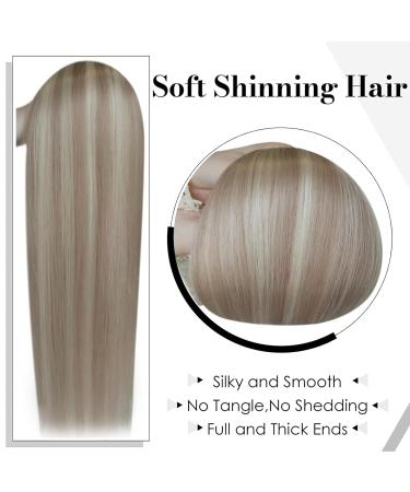 Laavoo 55cm Real Hair Clip-In Extensions - Blond Remy Human Hair Ash Blonde Highlights 105g 7pcs #18/613 - Buy Online on SooperMarket.com