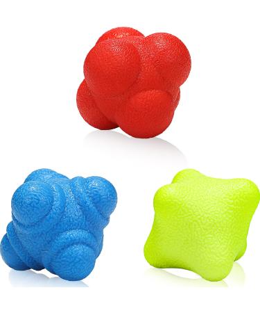 3 Pieces Reaction Balls Bounce Reaction Ball Rubber Reaction Ball Different Level Reaction Ball for Agility Reflex, Coordination Training, Hand-Eye Coordination, Blue, Red and Yellow