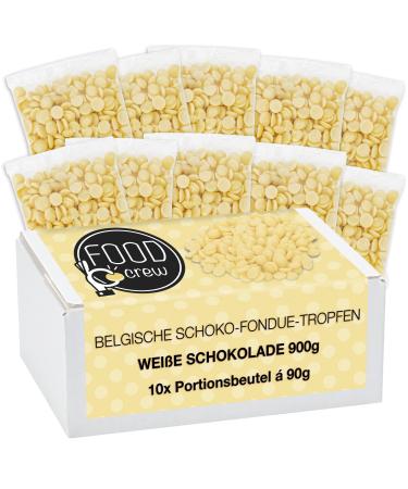 Food crew 900g white Belgian chocolate for fondue - white fondue chocolate - chocolate for chocolate fountain - chocolate chocolate door drops - 10 portion bags individually packaged - New Year's Eve chocolate 900 g (10 pack)