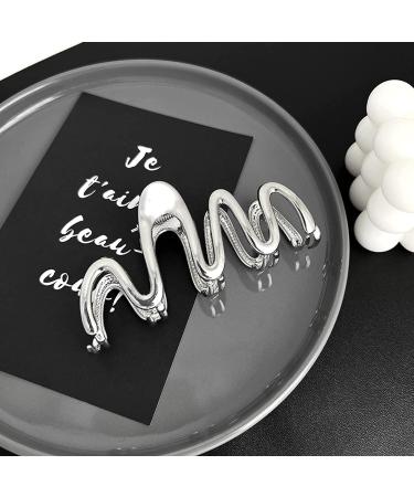 Silver Geometric Wave Hair Claw for Women - Metal Hair Clip Barrette Hairpin Accessory - Buy Online on SooperMarket.com