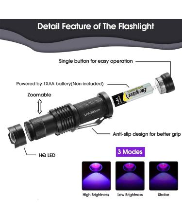 Fulighture UV Torch 2 Pack Pets Black Light 3 Modes Lights 395nm Dogs/Cats Urine Detector Ultraviolet Flashlight Find Dry Stains on Carpets/Rugs/Floor Operated by AA Batteries (Not Included) - Buy Online on SooperMarket.com