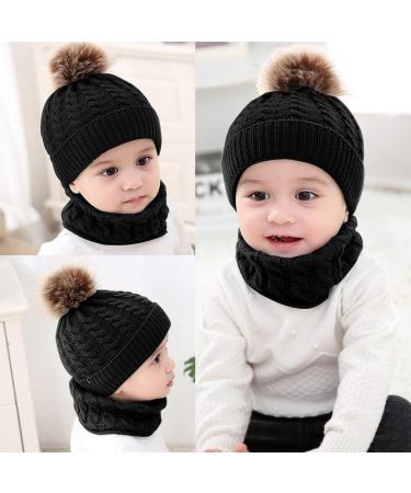 Yinuoday 2PCS Baby Knit Hat Scarf Set - Winter Beanie Cap with Circle Loop Scarf Neckwarmer in Black - Buy Online on SooperMarket.com