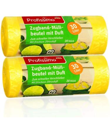 Profissimo Drawstring Bin Liners - Fresh Citrus Scent 30 Liters 40 Pieces - 2 Pack for Home Office & Bathroom - Buy Online on SooperMarket.com