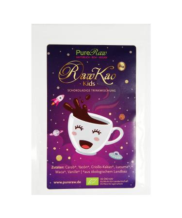Rawkao Kids drinking chocolate without sugar with Carob Kokao Yacon Lucuma Maca (organic raw vegan) hot chocolate chocolate chocolate milk superfood beverage powder - cocoa powder cacao drink mix |Pureeraw 8g Rawkao Kids 8 G (1 Pack)