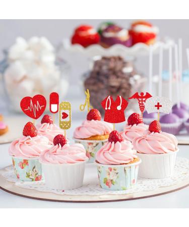 Whaline 25Pcs Nurse Theme Cupcake Toppers Glitter Stethoscope Heartbeats Cupcake Food Sticks Thank You Nurses Paper Cake Picks for Nurse Graduation Retirement Party Supplies Cake Decoration 9 Design - Buy Online on SooperMarket.com