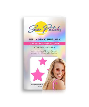Sun Patch  Reusable Star Shaped Sunblock Patches  100% Silicone Star Sunscreen Patches for UV Protection  Face Stickers with UPF 50  1 Pack/10 Stars  Pink