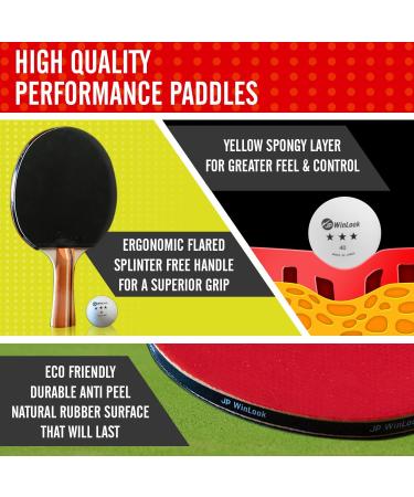 JP WinLook Ping Pong Paddles Set - Premium Table Tennis Racket Player Kit with Case & Balls - Red/Black - Indoor & Outdoor Games (4 Paddle Set) - Buy Online on SooperMarket.com