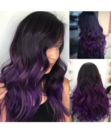 Tseses Long Ombre Purple Curly Wavy Synthetic Wig for Women - Dark Roots Hair Cosplay Halloween Party Daily Full Wig - Buy Online on SooperMarket.com