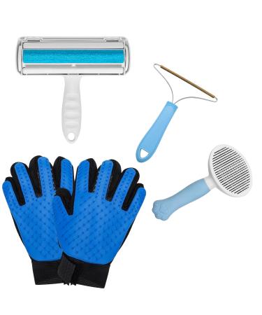 5 pieces pet brush set furniture pet hair removered Mitt*2 dogs cats brush for long -haired/short hair animal hair remover lint roller for sofa bed reusable double lint remover set 2