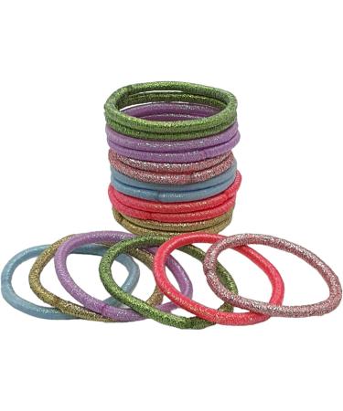 12 PCS Glitter Elastic Hair Bands - No Metal Ponytail Holders for Women, Men, Girls, Kids - 3mm Gentle Elastics in Multi-Colored Bulk Pack - Buy Online on SooperMarket.com