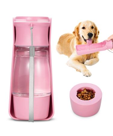 Rainpal portable travel dogs drinking bottle-drinking bottle dogs for on the go with feed container |Drink and feed for Pet Walking Travel Hiking |Compactly durable slightly leak -proof |Rosa Pink New Upgrade