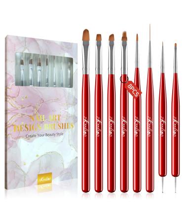Kredioo Nail Art Brushes Nail Brushes for Nail Art Professional Manicure Tools Kit for Gel Nail with Line Detail Painting Dotting Nail Pens for Gel Polish Drawing French Nail Design 8Pcs