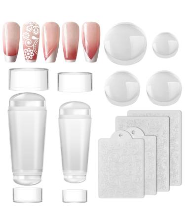 EBANKU 2PCS Clear Nail Stamper Double Sided Silicone Jelly Stampers with 4PCS Scrapers and 4PCS Silicone Replace Nail Art Stamper Heads for Manicure Tools