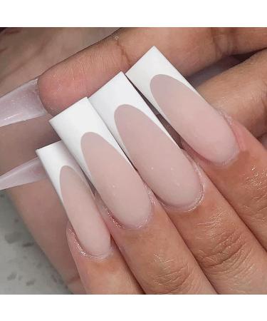 24PCS Long French False Nails Square - Matte Nude White Full Cover Press on Nails for Women Girls - Jelly Glue Included - Buy Online on SooperMarket.com