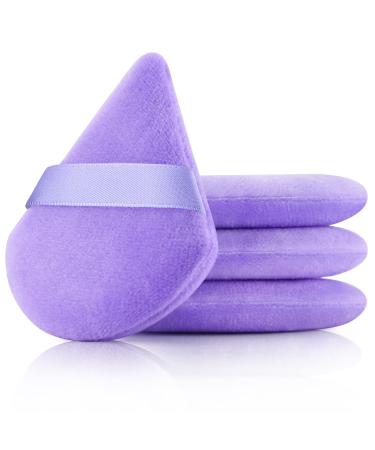 Powder Puff Start Makers 4PCs Velvet Triangle Powder Puffs Soft & Reusable Makeup Sponge Puffs with Strap Wet Dry Dual-Use Face Makeup Puffs for Powder Foundation (Purple)