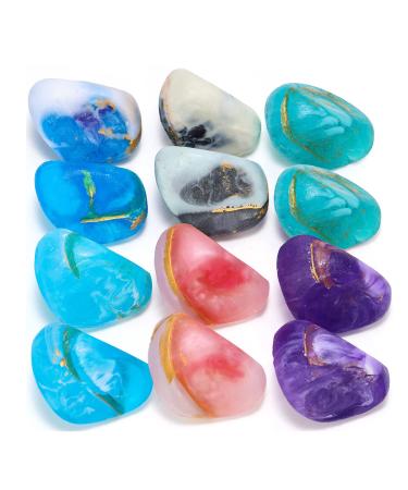 BODY & EARTH Soap Bars 12 Pcs Rock Shaped with Natural Organic Ingredients & Essential Oil, Body/Face/Hand Gift Set for Women & Men Repairs Skin, Moisturizes, Holiday Soap Gift Set for Christmas