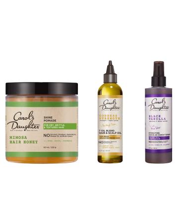 Carol's Daughter Best Sellers Curly Hair Care Kit- Mimosa Hair Honey Pomade Goddess Strength Hair & Scalp Oil & Black Vanilla Leave In Conditioner Spray Oil - For 4C 4B 4A 3C 3B 3A Hair Best Sellers Kit