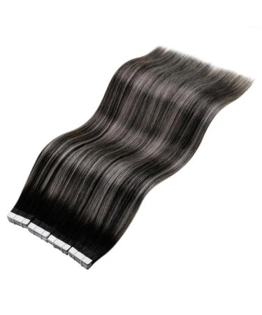LAAVOO Ombre Tape In Hair Extensions | Real Remy Hair | Black Silver Balayage | 50cm | 20 Pcs #1B/S/1B | International Shipping - Buy Online on SooperMarket.com