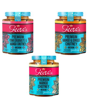 Geeta's Mango Chutney Selection Real Flavour of India Pack of 6 230g Each Kosher Certified Medium Spicy BBQ Marinade Spicy Dipping Sauce Tangy Mango