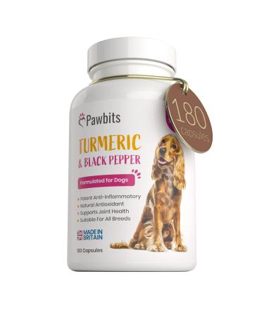 180 Turmeric for Dogs with Active Bioperine Black Pepper | Natural Premium Turmeric Curcumin Capsules suitable for Cats Horses & Pets Powerful Antioxidant Supplement for Hip & Joints 180 Capsules