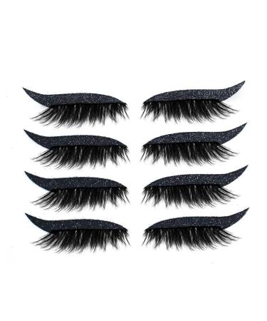 Eyelash Stickers  4Pairs Reusable Eyeliner and Eyelash Stickers  Self-Adhesive Waterproof Colorful Glitter Invisible Eye Line Strip Stickers  Easy to Wear Women Makeup Eyeliner Sticke (Black)