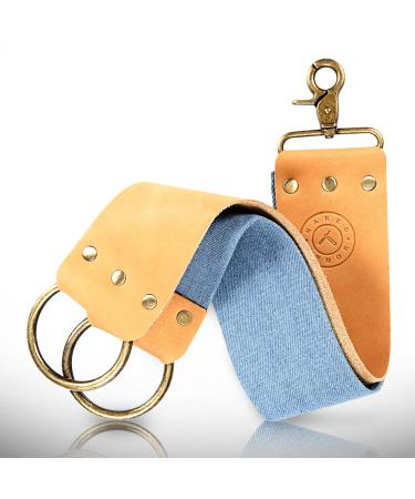 Shaving Leather Strop - Straight Razor Strop, Razor Strop With Elegant Brown Leather, Riveted Brass Anchor Hooks, Blue Linen Stropping Belt For Cleaning, Knife Sharpening Strop, Keeps Your Blade Sharp