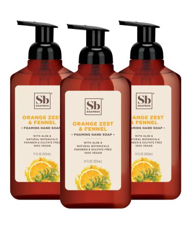 Soapbox Foaming Hand Soap   Orange Zest & Fennel   11oz Pump Bottles   3 Ct Gently Scented  Moisturizing Foaming Hand Wash for Kitchen and Bathroom  Vegan  Cruelty & Paraben Free