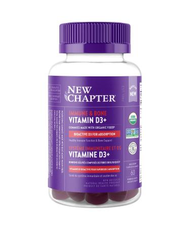 New Chapter Organic Vitamin D3+ Gummies 72% Less Sugar 1 000 IU USDA Organic Vitamin D ONE Daily Gummy for Strong Bones & Muscle Function Non-GMO Gluten Free Mixed Berry Flavored 60ct