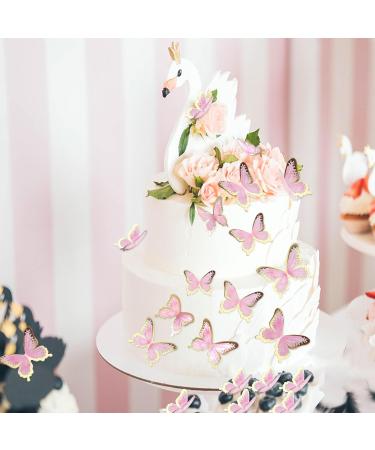 Blumomon 30 Pcs 3D Butterfly Cake Topper Decor - Pink Gold Edge Cupcake Picks for Weddings Baby Showers & Birthdays - Buy Online on SooperMarket.com