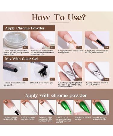 MIZHSE Clear Spider Gel + 6 Colors Chrome Nail Powder Set for Metallic Mirror Effect Nail Art - DIY Manicure Kit - Buy Online on SooperMarket.com