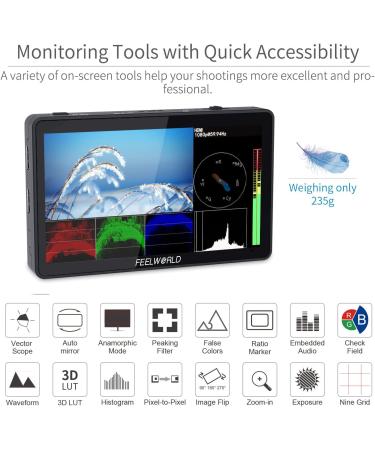 FEELWORLD F6 Plus 6 DSLR Camera Field Monitor | Full HD 1920x1080 IPS Screen with HDR, 3D Lut, Video Peaking, Focus Assist | 4K HDMI, 8.4V DC IO | Tilt Arm Included - Buy Online on SooperMarket.com