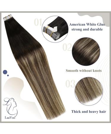 LAAVOO Real Hair Tape In Extensions - Balayage Brown & Black Ombre 50g 20pcs - Premium Quality Invisible Tape Extensions - Buy Online on SooperMarket.com