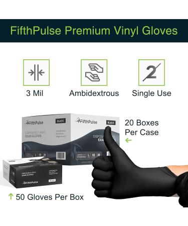 Black Vinyl Disposable Gloves Medium 50 Pack - Latex-Free, Powder-Free Medical Exam Gloves - 3 Mil Thickness - Ideal for Surgical, Home Cleaning, and Food Handling - Pack of 50 - Buy Online on SooperMarket.com