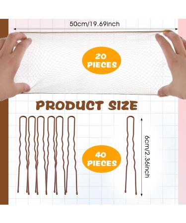 Abeillo Hair Nets for Buns Ballet Hair Net 20 Pcs 50 Cm Individual Package Invisible Hair Nets and 40 Pcs U Shaped Hair Pins Set for Women Girls Ballet Dancer Nurse(Brown) - Buy Online on SooperMarket.com