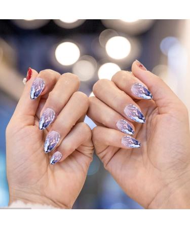 Almond Shaped Fake Nails | Medium Acrylic Fake Stick on Nails Full Rhombus Crystal Fake Nail Kit in 12 Sizes with Glue for Home or Salon - Buy Online on SooperMarket.com