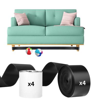 Toy Blocker for Under Couch, 4 Packs 19.7 Feet Under Couch Blockers Straps for Toys (4 Rolls 78.8 Feet in Total), Under Sofa Gap Bumper Adjustable Toy Stoppers Belt, Include 4 Adhesive Mounting Straps Black