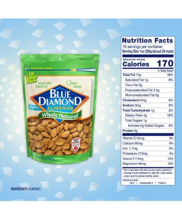 Blue Diamond Almonds Raw Whole Natural 16oz - Premium Quality Almonds - Buy Online on SooperMarket.com