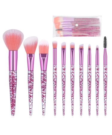 Makeup Brush Set 10 PCS Stylish Glitter Handle Makeup Brushes Professional Face Powder Foundation Blending Blush Eye Shadow Eyeliner Lip Cosmetic Brushes With Transparent bag(Pink)