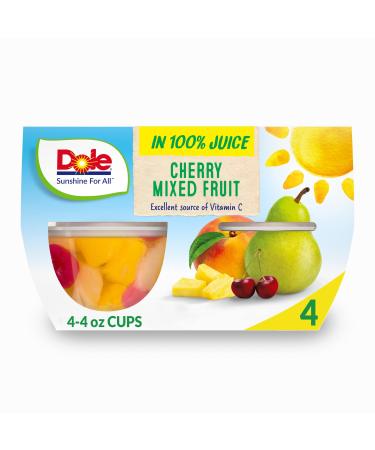 Dole Fruit Bowls Cherry & Mixed Fruit In 100% Fruit Juice 4 Ounce 4 cups (Pack of 4)