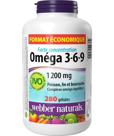 Webber Naturals Omega 3-6-9 1 200 mg Fish Oil 280 Softgels Supports Cardiovascular Health and Brain Function - Buy Online on SooperMarket.com