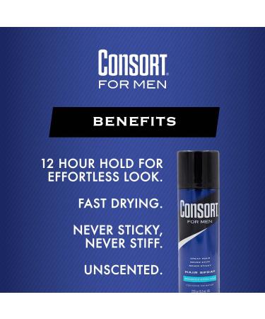 Consort Extra Hold Unscented Aerosol Hair Spray for Men 8.3 oz The Ultimate Mens Hairspray for Thin Hair and Mens Grooming Needs Dry Look Styling 8.3 Ounce (Pack of 1) Scented Extra Hold Aerosol - Buy Online on SooperMarket.com