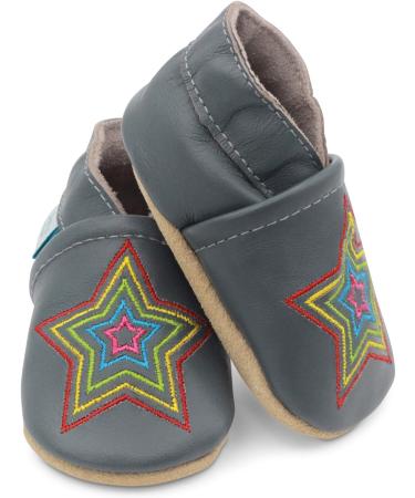Dotty Fish Soft Leather Baby Shoes | Boys Toddler Shoes with Non-Slip Suede Soles | Grey Rainbow Star | Sizes 0-6 Months to 4-5 Years - Buy Online on SooperMarket.com