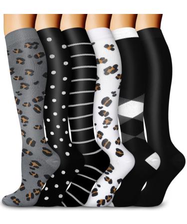 Blongw compression stockings for men 6 pairs of knee socks support stockings compression socks for sports flight running travel cycling A4-Assorted 04 S-M