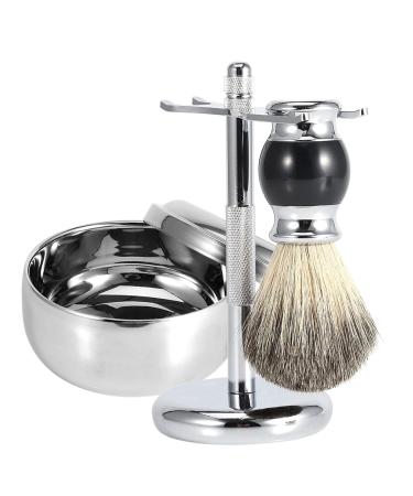 Professional Mens Shaving Kit: Faux Badger Hair Brush Alloy Soap Bowl & Stand Holder - Perfect for a Luxurious Grooming Experience - Buy Online on SooperMarket.com