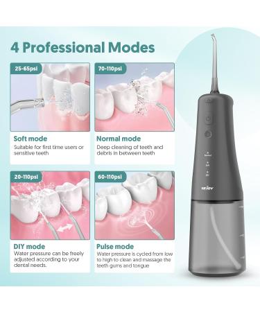 Cordless Portable Water Flosser with 4 Modes and 6 Tips - Professional Electric Teeth Cleaning Kit for Oral Care - 300mL Water Tank - Gray - Buy Online on SooperMarket.com