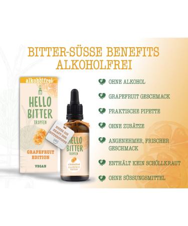 Hellobitter Grapefruit Alcohol-Free Bitter Drops - Vegan High-Dose Herbal Extract 50ml - Quality Tested Liquid Bitters for Digestive Health - Buy Online on SooperMarket.com