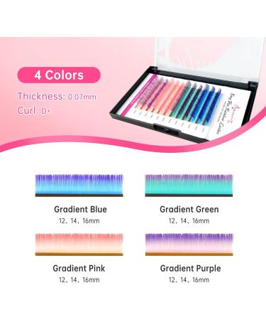 DIY Colored Gradient Lash Extensions 4 Colors Easy Fan 0.07mm D Curl 12mm 14mm 16mm Rainbow Eyelash Faux Mink Volume Eyelashes for Home and Salon Use Beauty7 - Buy Online on SooperMarket.com