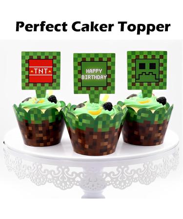 40 Pieces Pixel Cake Toppers - Video Game Muffin & Cake Decorations for Young Girls' Birthday Parties - Green Pixel Tortendeko - Buy Online on SooperMarket.com